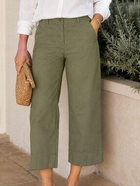Talbots Sage Green Wide Leg Crop Chino Pants Cotton Stretch Size 2 Casual